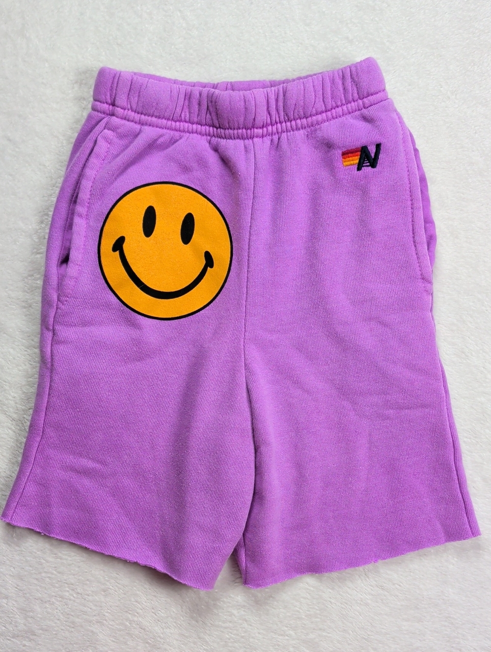 Aviator Nation Smiley Kids Sweatshorts - Neon Purple Size 6